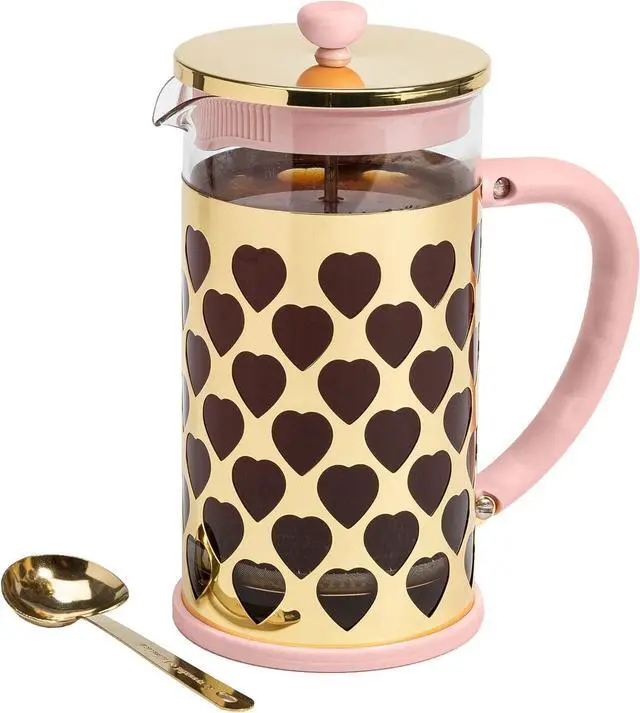 Main image of Paris Hilton French Press Coffee Maker With Heart Shaped Measuring Scoop, 2-Piece Set, 8-Cup or 34-Ounce, Pink