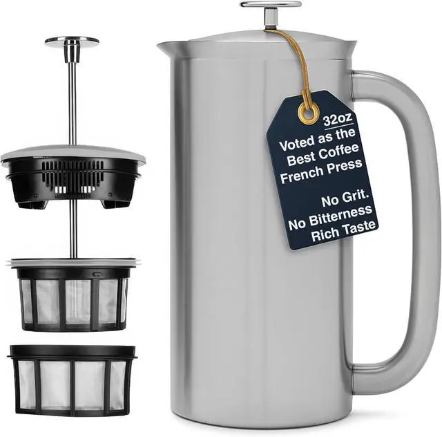 Main image of ESPRO P7 French Press Coffee Maker - Double-Walled Stainless Steel Insulated with Micro-Filter, 32 Ounces, Brushed Stainless Steel