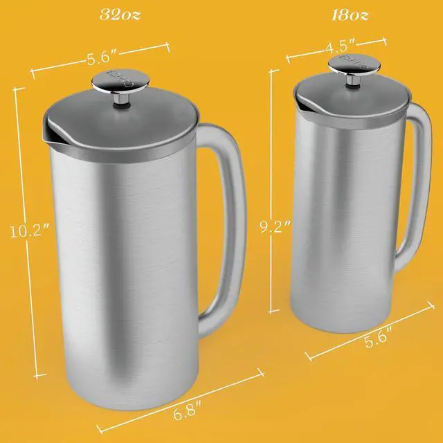 Alt view image 2 of 7 - ESPRO P7 French Press Coffee Maker - Double-Walled Stainless Steel Insulated with Micro-Filter, 32 Ounces, Brushed Stainless Steel
