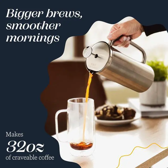 Alt view image 5 of 7 - ESPRO P7 French Press Coffee Maker - Double-Walled Stainless Steel Insulated with Micro-Filter, 32 Ounces, Brushed Stainless Steel