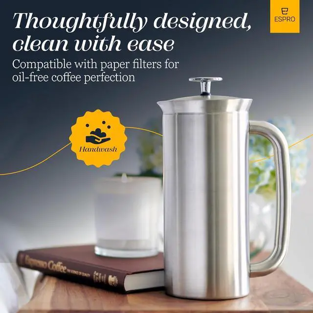 Alt view image 7 of 7 - ESPRO P7 French Press Coffee Maker - Double-Walled Stainless Steel Insulated with Micro-Filter, 32 Ounces, Brushed Stainless Steel