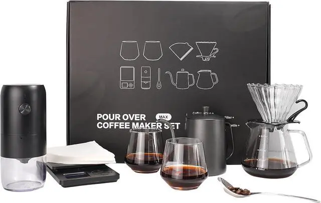 Main image of SuperCook Coffee Pour Over Kit Hand Drip with Kettle, Electric Grinder, Camping Travel Coffee Kit Ideal for Anniversary Birthday Gift