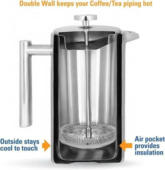 Alt view image 7 of 7 - MIRA 20 oz Insulated French Press - Stainless Steel Coffee & Tea Maker - Double Wall Temperature Control Brewer, Pearl Blue