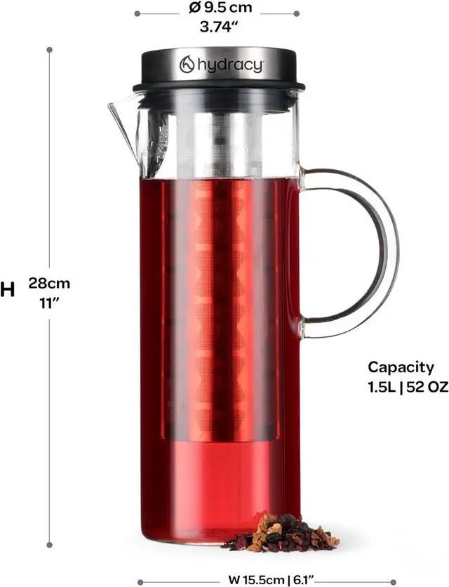 Alt view image 2 of 7 - Cold Brew Coffee Maker - Large Glass Infusion Pitcher 1.6 Quarts 52oz - Iced Coffee & Iced Tea Pitcher with Stainless Steel Lid & Fruit Infusion Tube - Perfect for Home or Office