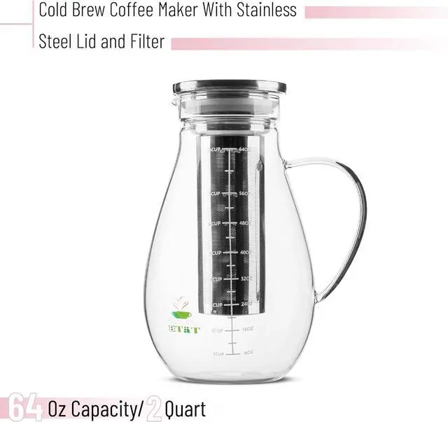 Alt view image 2 of 5 - BTaT- Cold Brew Coffee Maker, Iced Coffee Maker, 2 Liter (2 Quart, 64 oz), Iced Tea Maker, Cold Brew Maker, Tea Pitcher, Coffee Accessories, Iced Tea Pitcher, Cold Brew System, Cold Brew Pitcher