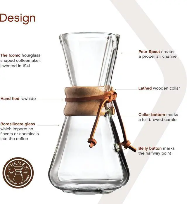 Alt view image 3 of 7 - Chemex Pour-Over Glass Coffeemaker - Hand Blown Series - 3-Cup - Exclusive Packaging