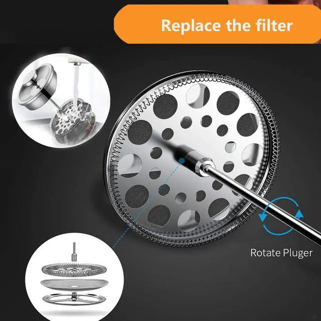 Alt view image 5 of 7 - Black French Press Stainless Steel 34oz, Double Wall Insulated Coffee Press 1L for travel camping with 2 Extra Filter Screens and 1 Coffee Spoon8cup 1000ml