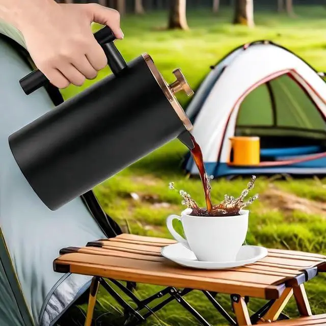 Alt view image 7 of 7 - Black French Press Stainless Steel 34oz, Double Wall Insulated Coffee Press 1L for travel camping with 2 Extra Filter Screens and 1 Coffee Spoon8cup 1000ml