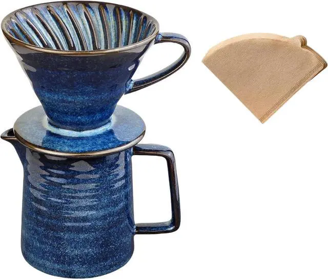 Main image of Pour Over Coffee Maker,Ceramic Coffee Maker With 40 pcs V60 Paper Filter15oz/450ml Pour Over Coffee Dripper (Starry Blue, V02)