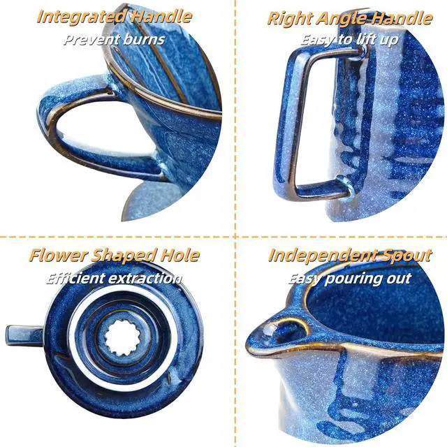 Alt view image 3 of 7 - Pour Over Coffee Maker,Ceramic Coffee Maker With 40 pcs V60 Paper Filter15oz/450ml Pour Over Coffee Dripper (Starry Blue, V02)