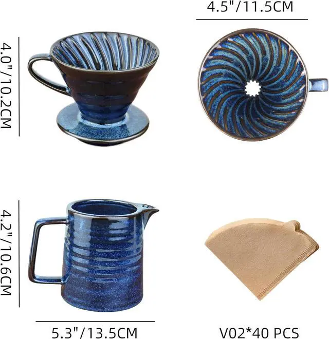 Alt view image 2 of 7 - Pour Over Coffee Maker,Ceramic Coffee Maker With 40 pcs V60 Paper Filter15oz/450ml Pour Over Coffee Dripper (Starry Blue, V02)