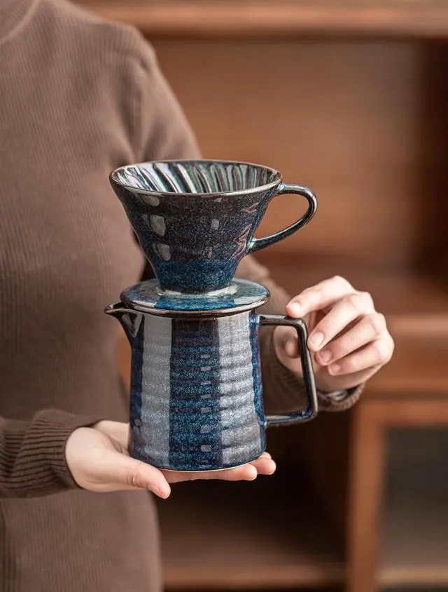 Alt view image 4 of 7 - Pour Over Coffee Maker,Ceramic Coffee Maker With 40 pcs V60 Paper Filter15oz/450ml Pour Over Coffee Dripper (Starry Blue, V02)