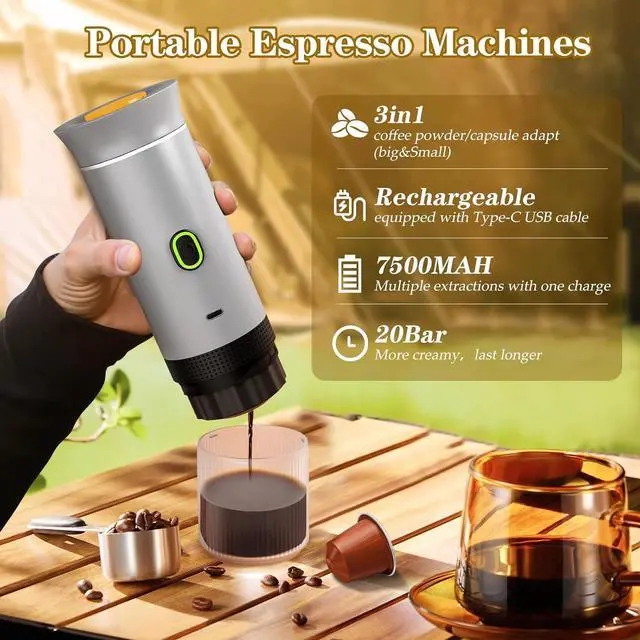 Alt view image 4 of 7 - 3-in-1 Portable Espresso Maker, Mini Coffee Maker for Travel, Self-Heating Car Coffee Maker with USB-C, Small Espresso Machine with Ground Coffee & Capsules (NSDG) for RV, Hiking, Office (silver)
