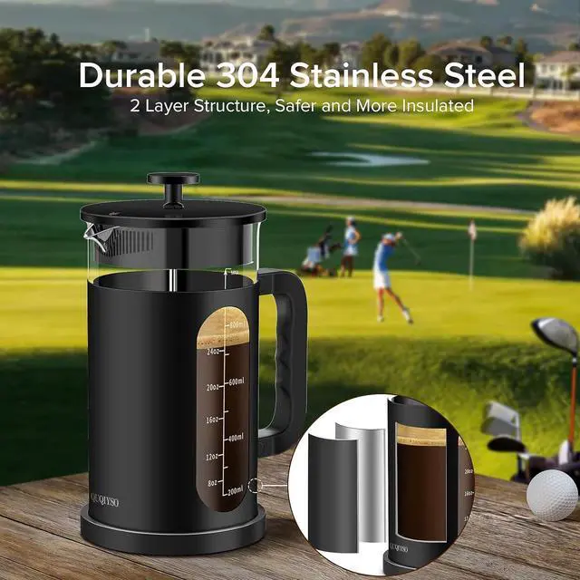 Alt view image 3 of 6 - QUQIYSO French Press Coffee Maker, 304 Stainless Steel French Press with 4 Filter, Heat Resistant Borosilicate Glass, Easy to Clean, BPA Free Coffee Press Rust-Free Coffee Maker, 34 ounce, Black