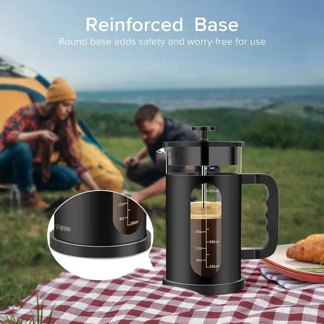 Alt view image 4 of 6 - QUQIYSO French Press Coffee Maker, 304 Stainless Steel French Press with 4 Filter, Heat Resistant Borosilicate Glass, Easy to Clean, BPA Free Coffee Press Rust-Free Coffee Maker, 34 ounce, Black