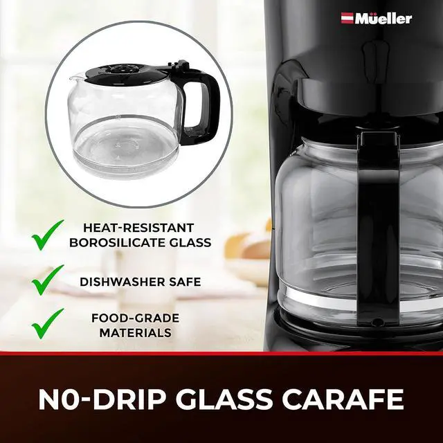 Alt view image 7 of 7 - Mueller 12-Cup Drip Coffee Maker Machine with Anti-Drip System, Permanent Filter, Glass Carafe, and Auto Keep Warm Function