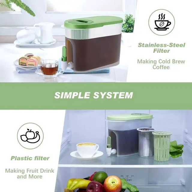 Alt view image 4 of 7 - 2 Pcs Cold Brew Maker 1 Gallon Plastic Cold Brew Coffee Maker and 2 Filter Infuser Beverage Drink Dispensers for Parties Cold Brew Pitcher with Spigot Juice Containers for Water (Green)