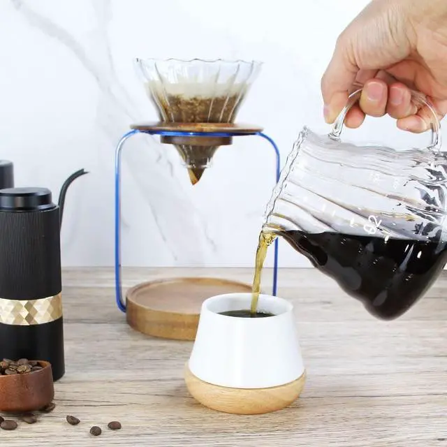 Alt view image 5 of 7 - SOTECH Pour Over Coffee Dripper Stand with Metal Stand Wooden Filter Holder Glass Server with Paper Coffee Filters, Coffee Maker Stand Set for Coffee Tea and Saffron