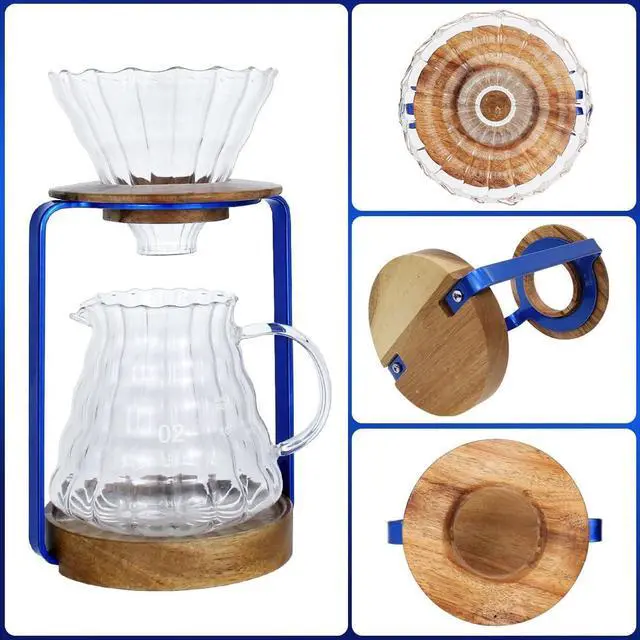 Alt view image 6 of 7 - SOTECH Pour Over Coffee Dripper Stand with Metal Stand Wooden Filter Holder Glass Server with Paper Coffee Filters, Coffee Maker Stand Set for Coffee Tea and Saffron
