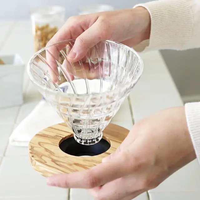 Alt view image 2 of 7 - Hario VDGR-02-OV V60 Heat Resistant Glass, Permeable, Coffee Dripper, Olive Wood, 02, Coffee Drip, For 1 to 4 Cups