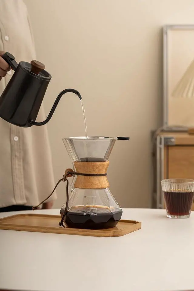 Alt view image 2 of 5 - Pour Over Coffee Maker With Wood Sleeve27oz/800mlPour Over Coffee Dripper,Pour Over Coffee Maker Set With Cork Stopper (27oz/800ml)