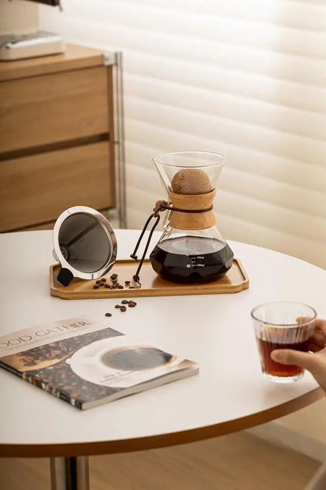 Alt view image 4 of 5 - Pour Over Coffee Maker With Wood Sleeve27oz/800mlPour Over Coffee Dripper,Pour Over Coffee Maker Set With Cork Stopper (27oz/800ml)