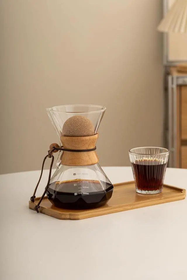 Alt view image 5 of 5 - Pour Over Coffee Maker With Wood Sleeve27oz/800mlPour Over Coffee Dripper,Pour Over Coffee Maker Set With Cork Stopper (27oz/800ml)