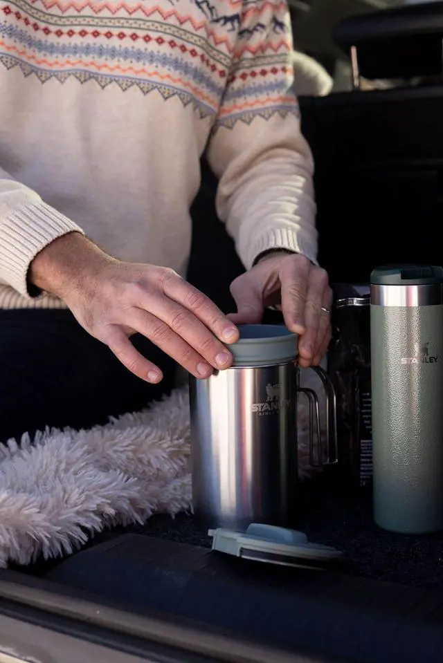 Alt view image 3 of 4 - Stanley All In One French Press Coffee Maker 32 oz | 5 Minute Brew, 4 Hours Hot | Mesh Filter for Coffee Grounds | Insulated Stainless Steel French Press | BPA-Free | Stainless Steel Shale
