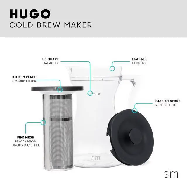 Alt view image 2 of 6 - Simple Modern Hugo Cold Brew Coffee Maker | Airtight Pitcher with Fine Mesh Filter | Iced Tea Brewer | 1.5 Quart