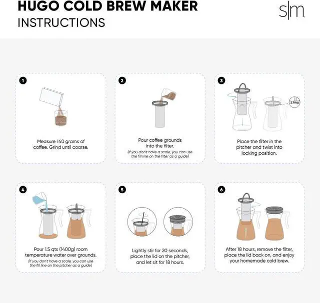 Alt view image 6 of 6 - Simple Modern Hugo Cold Brew Coffee Maker | Airtight Pitcher with Fine Mesh Filter | Iced Tea Brewer | 1.5 Quart