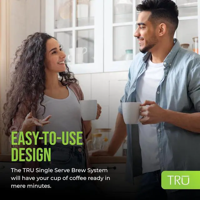 Alt view image 6 of 7 - Tru Single Serve Brew System by Select Brands - Single Cup Coffee Maker Using Coffee Capsules or Grounds - Features Removable Drip Tray & One-Touch Controls - 14 Fluid Ounces