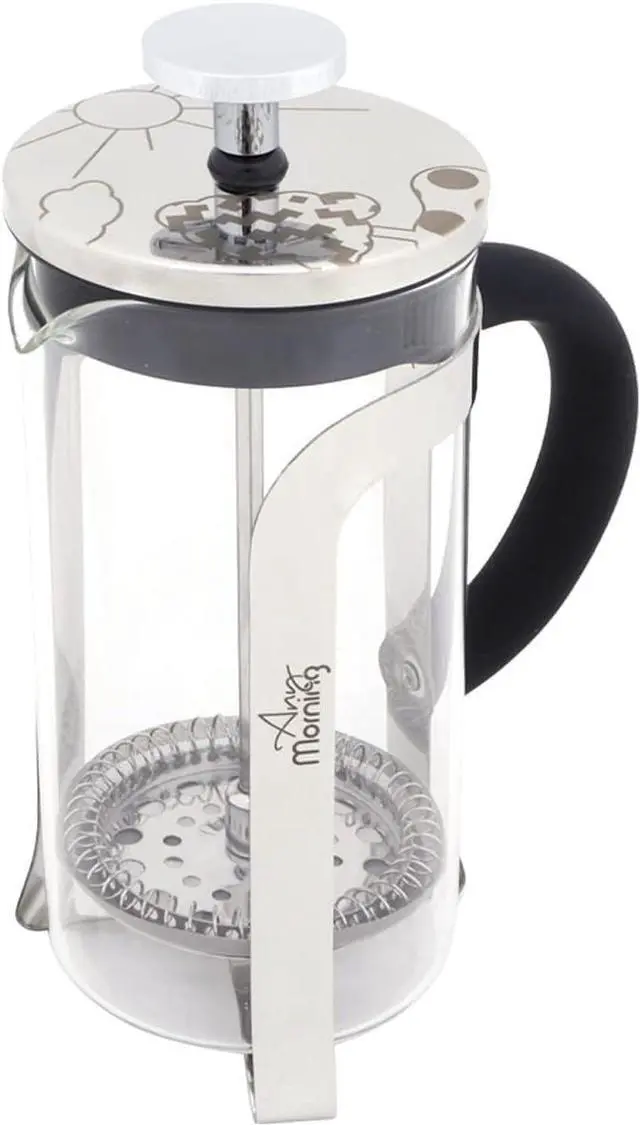 Main image of Any Morning French Press Coffee and Tea Maker, Borosilicate Glass Coffee Press, Stainless Steel Filter, Durable and Heat Resistant, Silver (600 ml, 20 oz, 2 Cup)