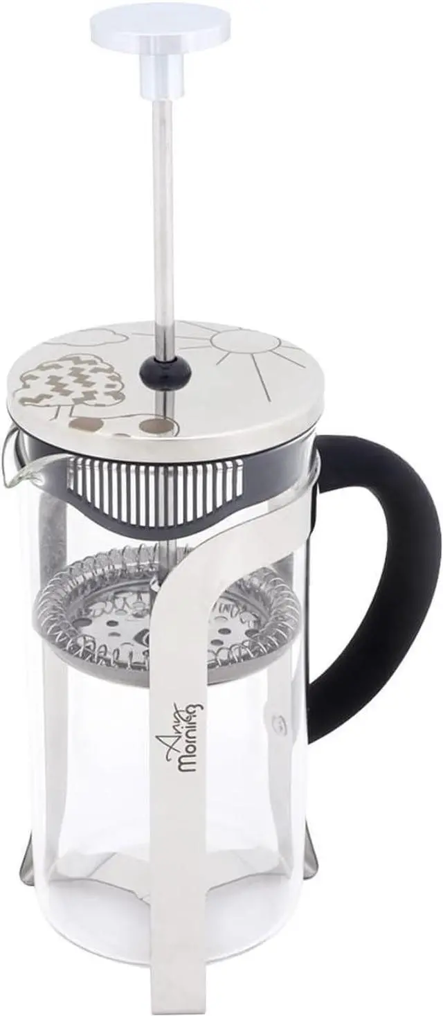 Alt view image 3 of 6 - Any Morning French Press Coffee and Tea Maker, Borosilicate Glass Coffee Press, Stainless Steel Filter, Durable and Heat Resistant, Silver (600 ml, 20 oz, 2 Cup)