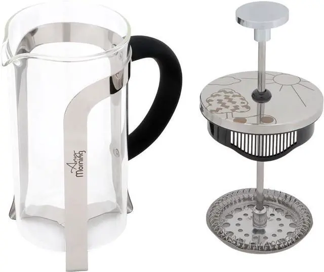 Alt view image 5 of 6 - Any Morning French Press Coffee and Tea Maker, Borosilicate Glass Coffee Press, Stainless Steel Filter, Durable and Heat Resistant, Silver (600 ml, 20 oz, 2 Cup)