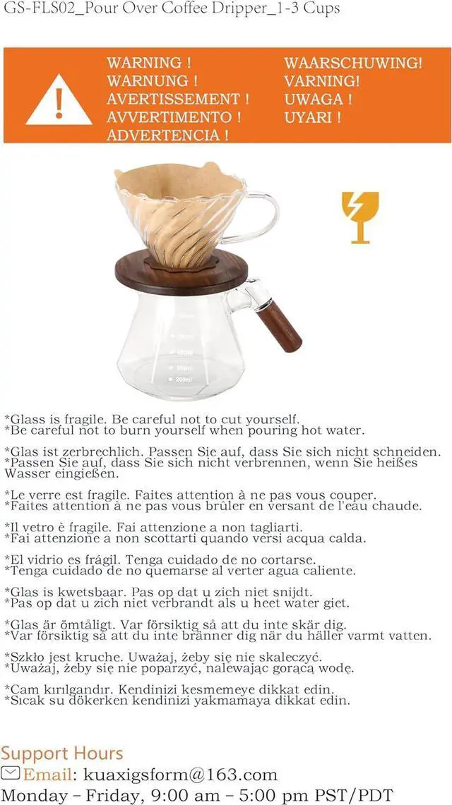 Alt view image 7 of 7 - Pour Over Coffee Maker, 20 oz Borosilicate Glass Set with 100 pcs V60 Paper Filter, Coffee Dripper with Walnut Collar, Coffee Pot with Glass Lid, 1-3 Cups, Clear, (600 ml)