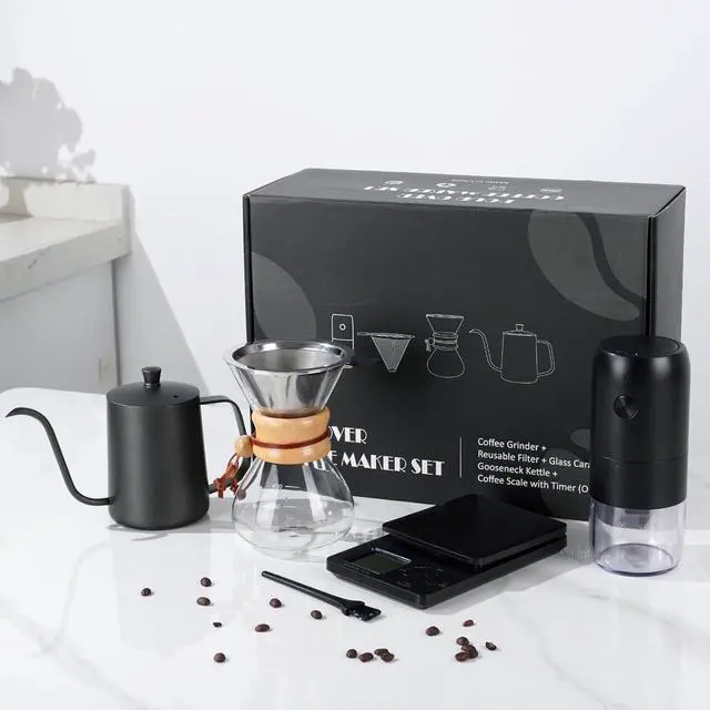 Alt view image 7 of 7 - Pour Over Coffee Dripper Set, Hand Drip Coffee Maker Set, All in One Pour Over Kit with Electric Grinder, Coffee Dripper Set, Ideal for Anniversary Birthday Gift