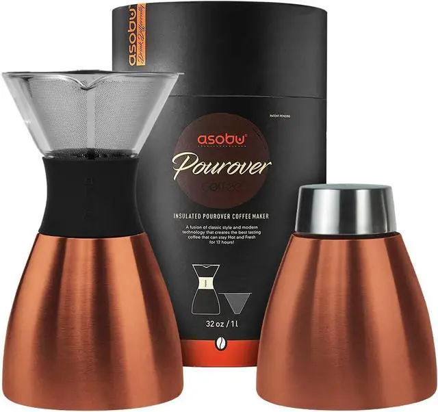 Main image of asobu Insulated Pour Over Coffee Maker (32 oz.) Double-Wall Vacuum, Stainless-Steel Filter and Take on the Go Carafe (Copper)