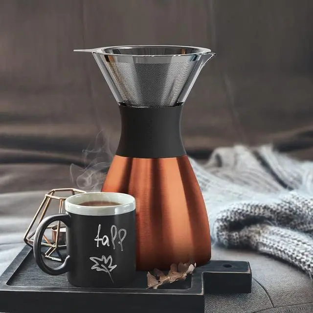 Alt view image 2 of 6 - asobu Insulated Pour Over Coffee Maker (32 oz.) Double-Wall Vacuum, Stainless-Steel Filter and Take on the Go Carafe (Copper)