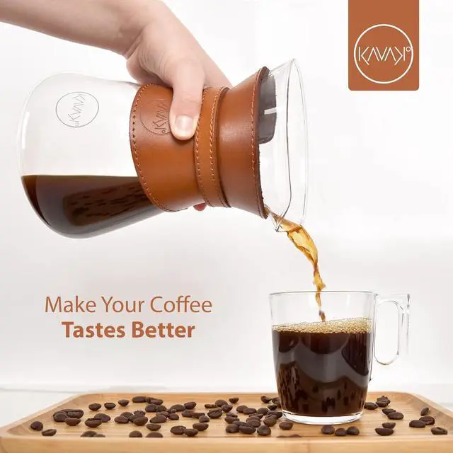 Alt view image 6 of 7 - Pour Over Coffee Maker Set with Double-Layer Stainless Steel Filter, Coffee Dripper, Cork Lid and Leather Collar Holder - High Heat Resistance Borosilicate Glass Carafe, Great Gift Idea (37 oz)