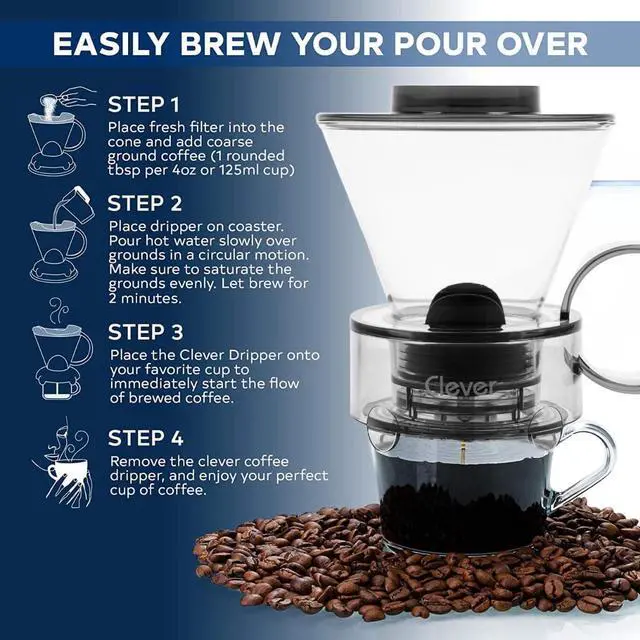 Alt view image 4 of 7 - Clever Coffee Dripper Glass Style Pour Over Coffee & Cold Brew Coffee Maker Hassle-Free Ways Make Manual, #4 18 Fl Oz.