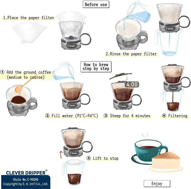 Alt view image 7 of 7 - Clever Coffee Dripper Glass Style Pour Over Coffee & Cold Brew Coffee Maker Hassle-Free Ways Make Manual, #4 18 Fl Oz.