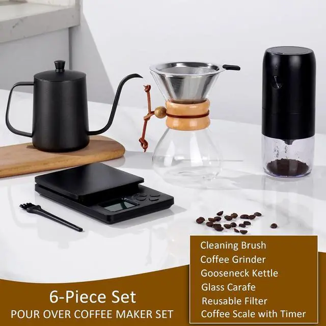 Alt view image 3 of 7 - Pour Over Coffee Dripper Set, Hand Drip Coffee Maker Set, All in One Pour Over Kit with Electric Grinder, Coffee Dripper Set, Ideal for Anniversary Birthday Gift