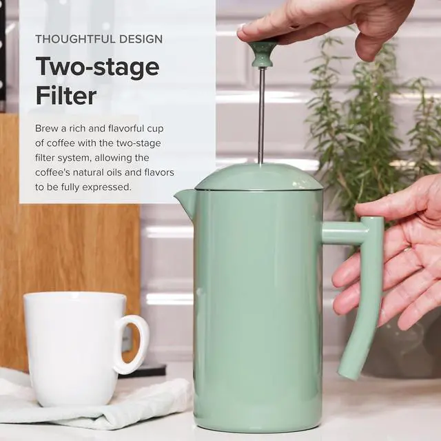 Alt view image 2 of 7 - Frieling Double-Walled Stainless Steel French Press Coffee Maker, Dilly Bean Green, 34 fl oz.