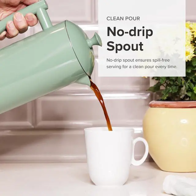 Alt view image 3 of 7 - Frieling Double-Walled Stainless Steel French Press Coffee Maker, Dilly Bean Green, 34 fl oz.