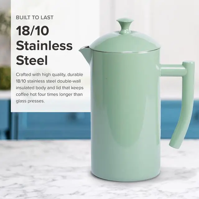 Alt view image 4 of 7 - Frieling Double-Walled Stainless Steel French Press Coffee Maker, Dilly Bean Green, 34 fl oz.