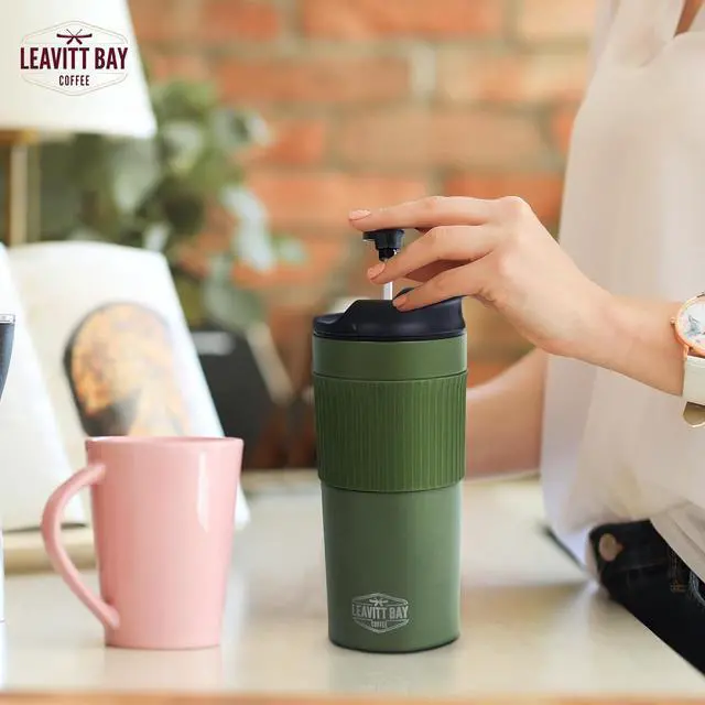 Alt view image 5 of 7 - Portable French Press Travel Mug  Insulated Stainless Steel French Press Mug for Hot or Cold Brew  Durable Travel Coffee Maker  On-the-Go Tea & Coffee Maker (Army Green)
