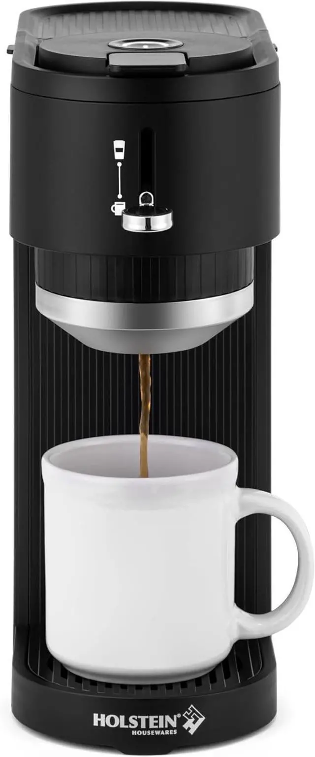 Main image of Holstein Housewares Single Serve Coffee Maker, 2 in 1 Coffee Machine, Dual Brew, K-Cup & Ground Coffee Compatible, Reusable Filter, Fits Different Cup Sizes, One Touch Operation