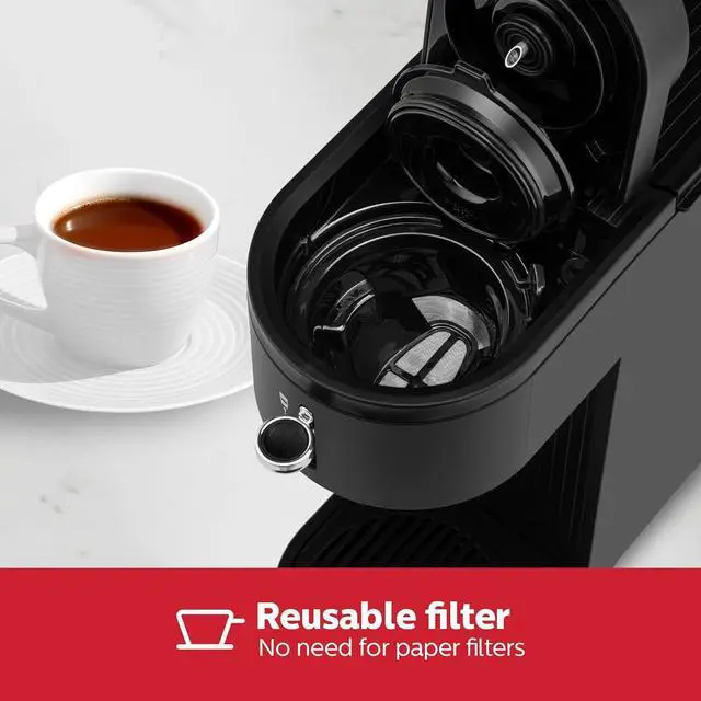 Alt view image 3 of 7 - Holstein Housewares Single Serve Coffee Maker, 2 in 1 Coffee Machine, Dual Brew, K-Cup & Ground Coffee Compatible, Reusable Filter, Fits Different Cup Sizes, One Touch Operation