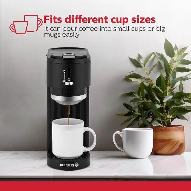 Alt view image 4 of 7 - Holstein Housewares Single Serve Coffee Maker, 2 in 1 Coffee Machine, Dual Brew, K-Cup & Ground Coffee Compatible, Reusable Filter, Fits Different Cup Sizes, One Touch Operation