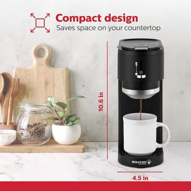 Alt view image 6 of 7 - Holstein Housewares Single Serve Coffee Maker, 2 in 1 Coffee Machine, Dual Brew, K-Cup & Ground Coffee Compatible, Reusable Filter, Fits Different Cup Sizes, One Touch Operation